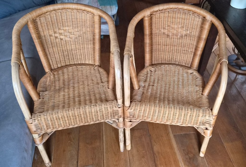Rieten stoelen, Ophalen, Gebruikt, Twee, Bruin