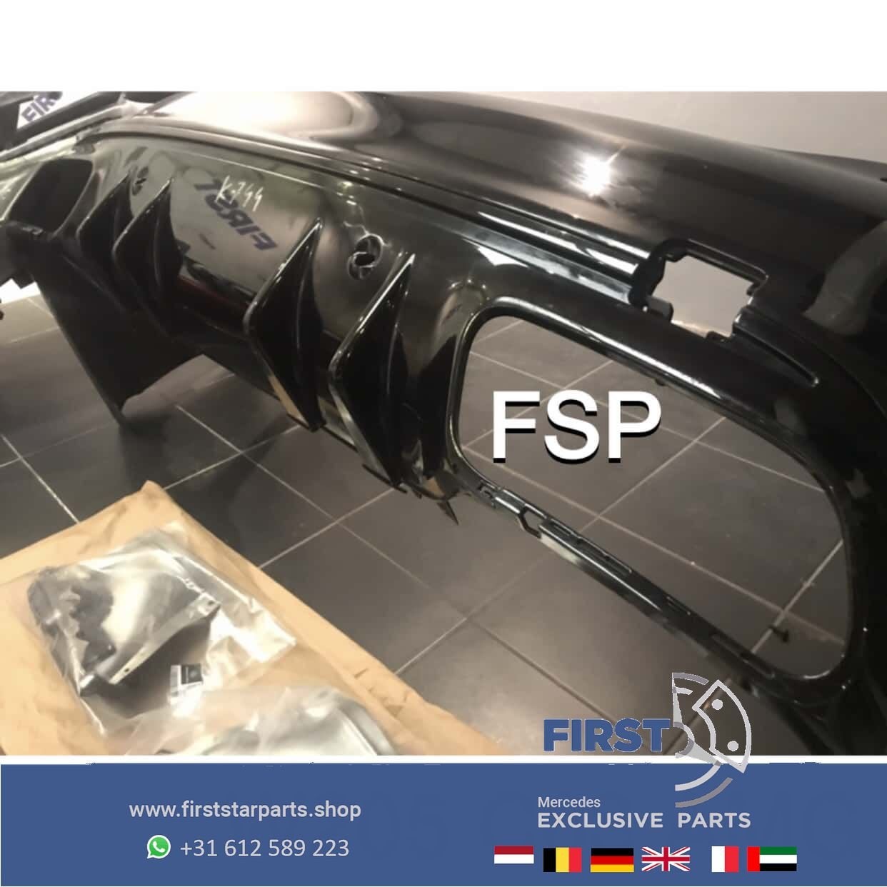W205 C63 AMG ACHTERBUMPER + UITLAATSIERSTUKKEN SET Night Pak, Gebruikt, -, Ophalen of Verzenden, Achter