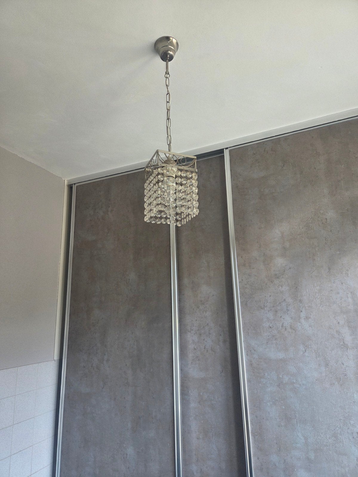 Hanglamp met Kristallen/steentjes, Ophalen, Gebruikt, E27 (groot), Glas