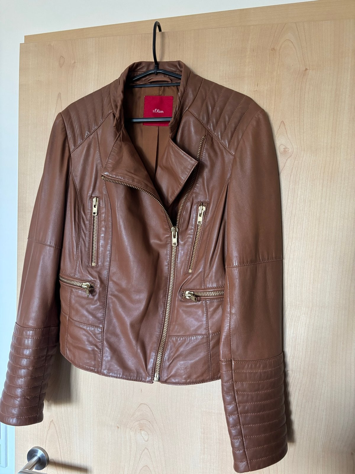 S.Oliver Leren Jas Maat L - Bruin met Gouden Ritsen, Kleding | Dames, Jassen | Zomer, Ophalen of Verzenden, Zo goed als nieuw