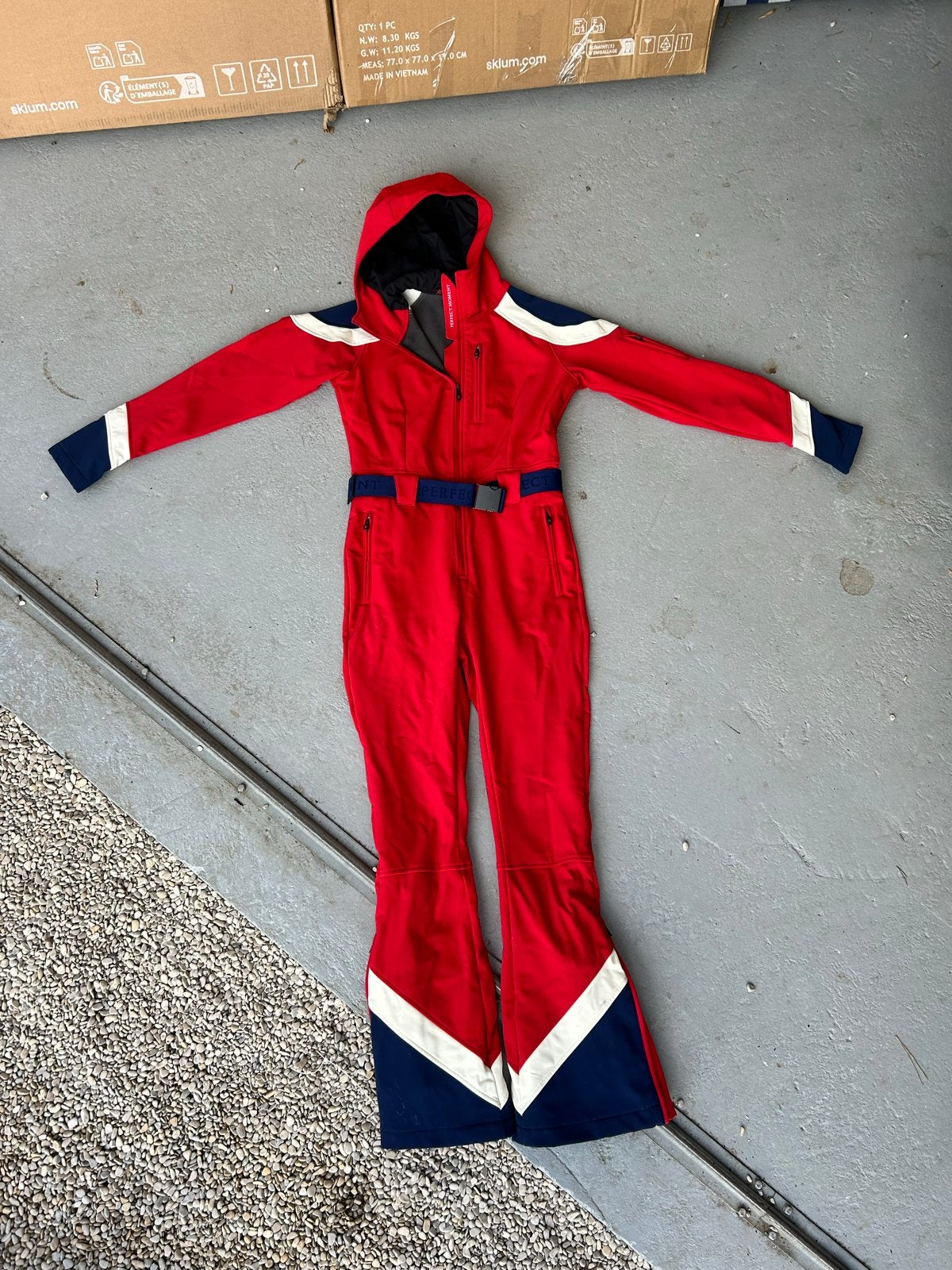 Perfect Moment Ski Pak - Rood, Wit, Blauw, Kleding | Dames, Ophalen of Verzenden, Zo goed als nieuw, Maat 36 (S), Pak