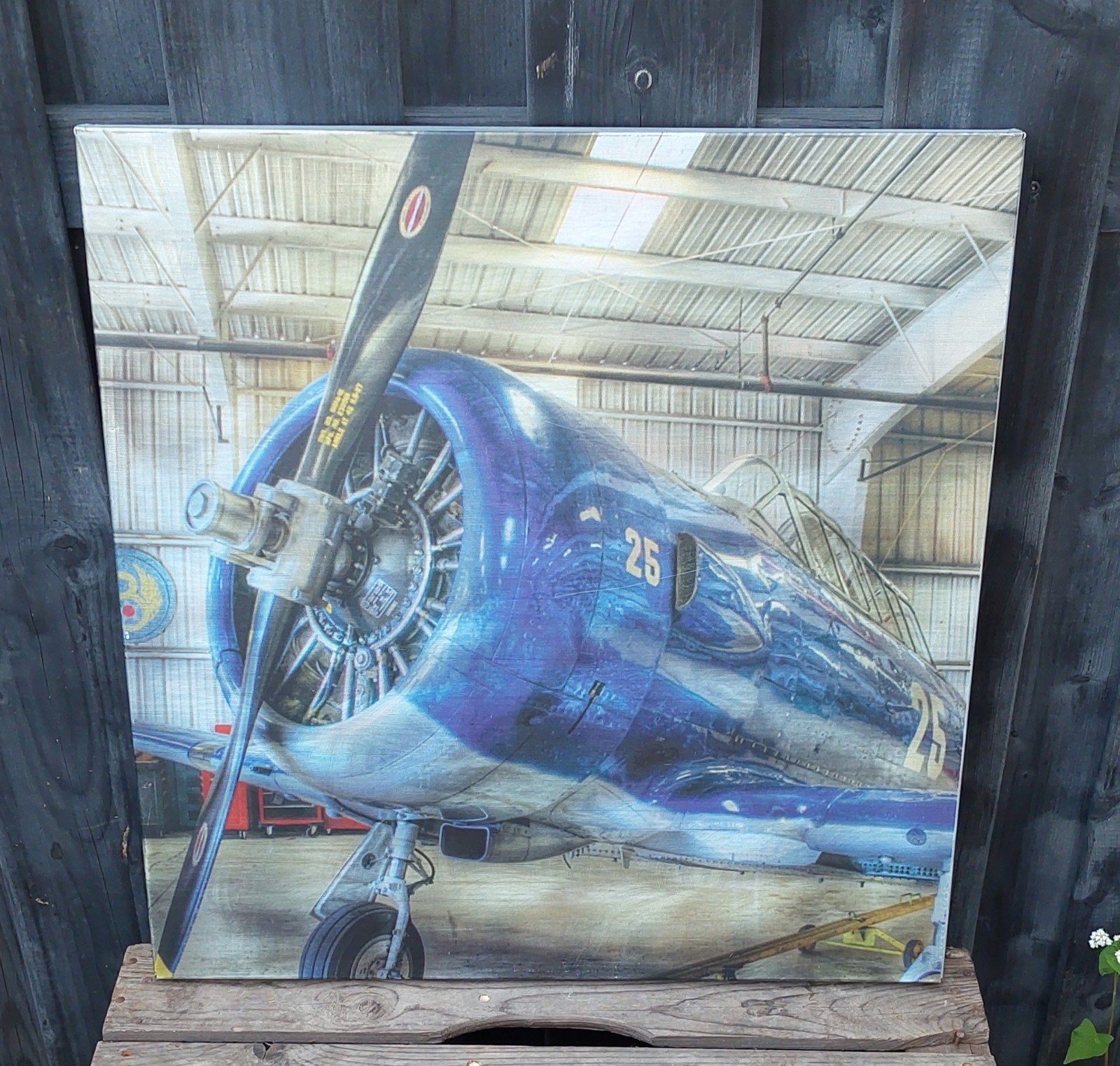 Vliegtuig Schilderij  metaal- Vintage Propeller Vliegtuig, 50 – 75, Gebruikt, Ophalen of Verzenden, Print