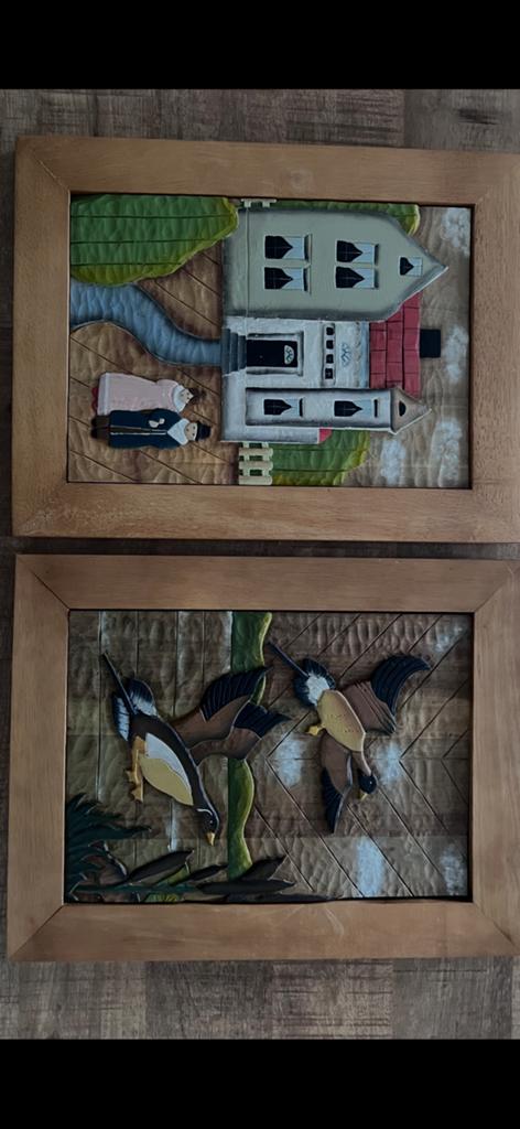 Unieke Set 3D Handgesneden Houten Wandpanelen (50x40 cm), Ophalen of Verzenden