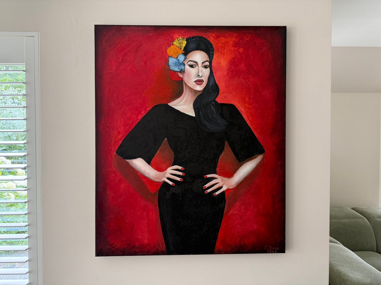 Prachtig rood-zwart schilderij, 120X100 cm, Ophalen, Handgeschilderd, Olieverf, Portret