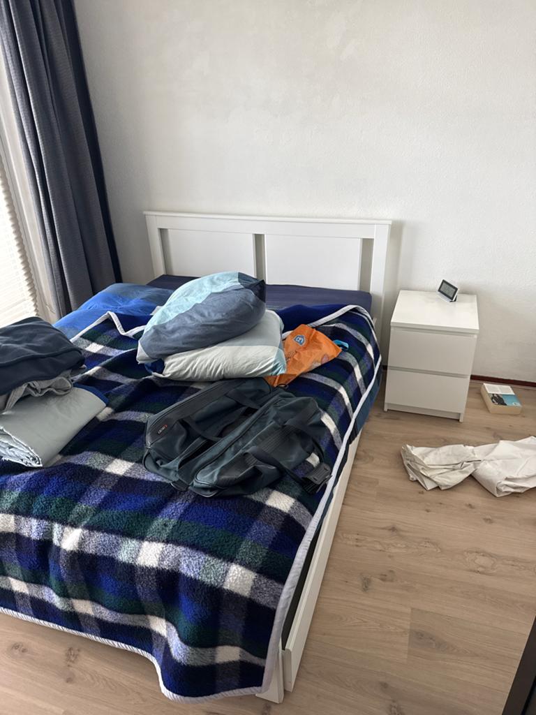 Wit tweepersoonsbed met lattenbodem, Ophalen of Verzenden, Zo goed als nieuw