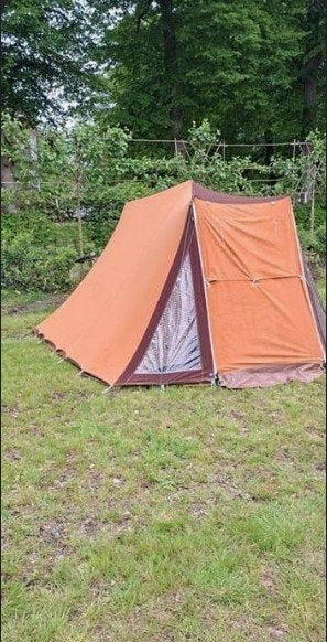 vintage bruin oranje tent 3 pers. met binnentent, Caravans en Kamperen, Ophalen, Gebruikt, Tot en met 2