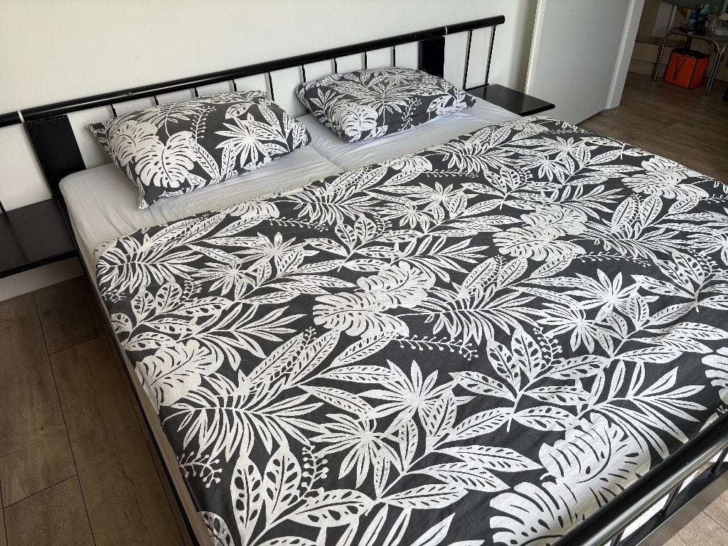 Lits-jumeaux bed - compleet met toebehoren, Ophalen, Gebruikt, Zwart, Tweepersoons