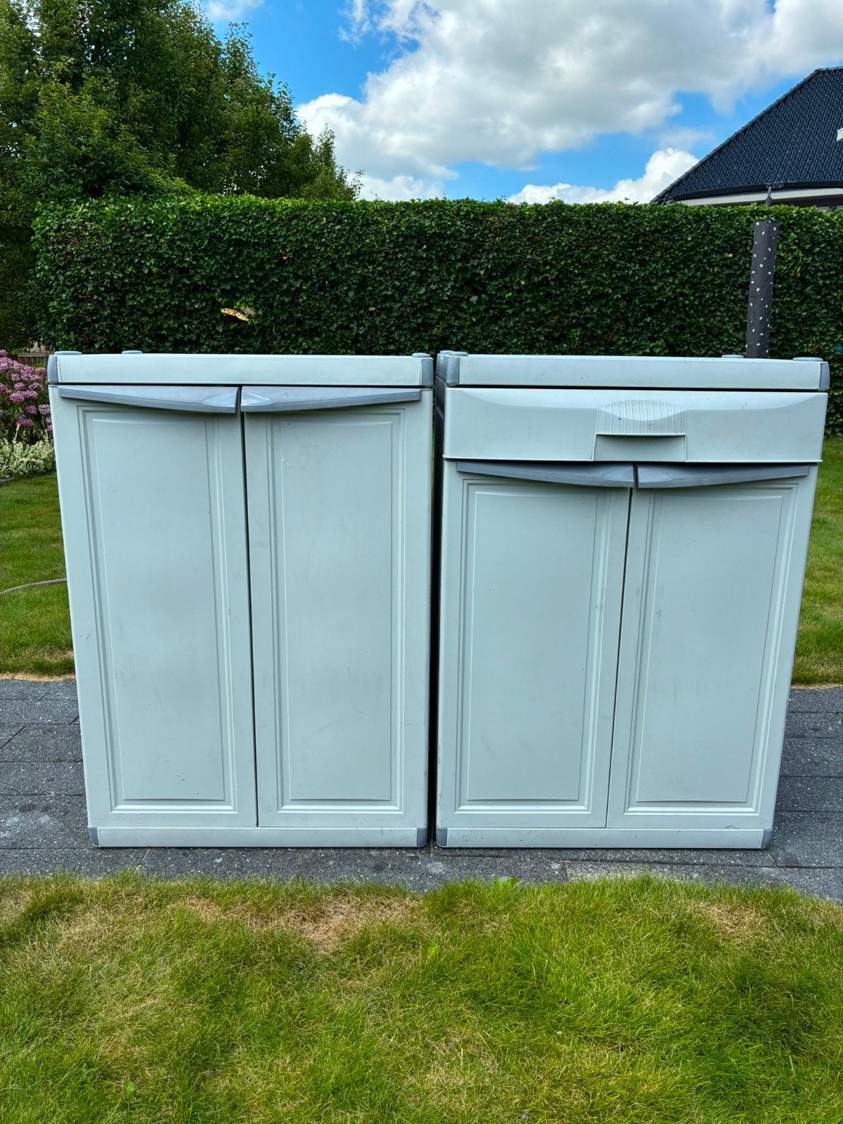 2x Kunststof Opbergkasten - Grijs, Huis en Inrichting, Kasten | Overige, Ophalen, Gebruikt