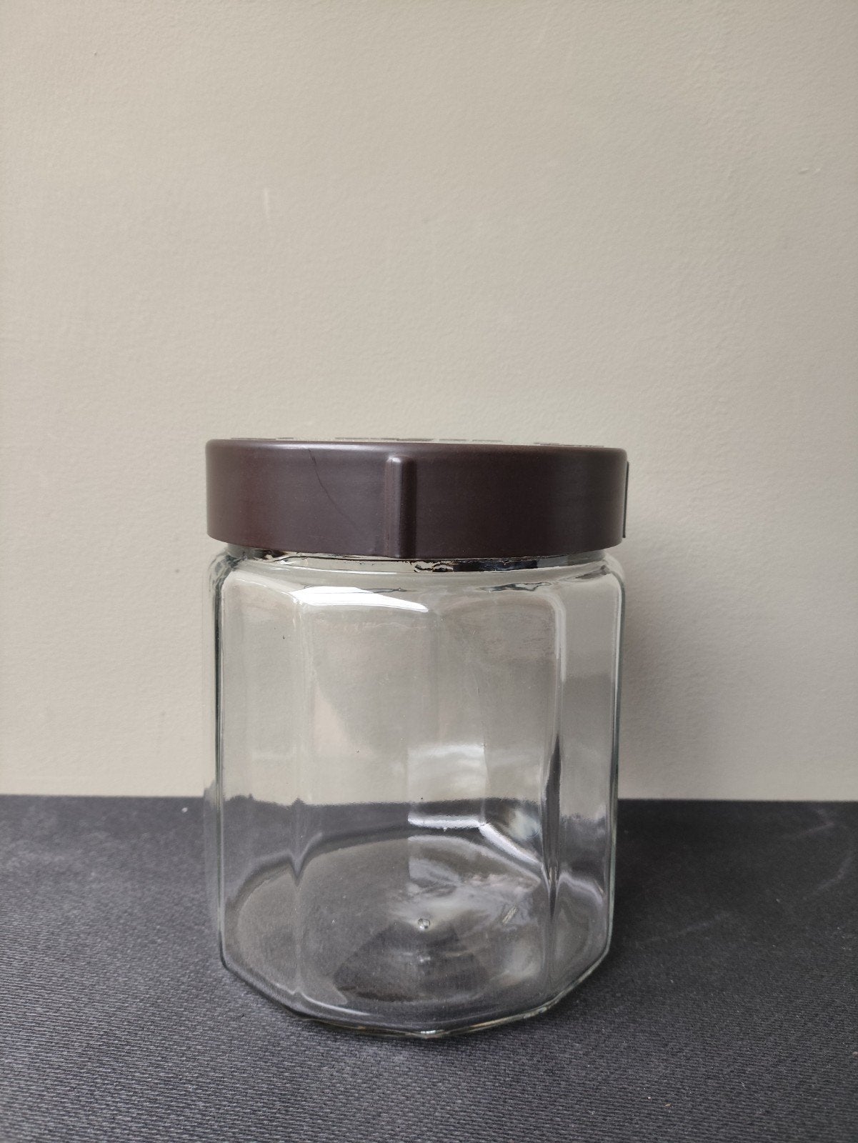 Vintage NOZON Glazen Pot met Bruine Schroefdop, Ophalen of Verzenden
