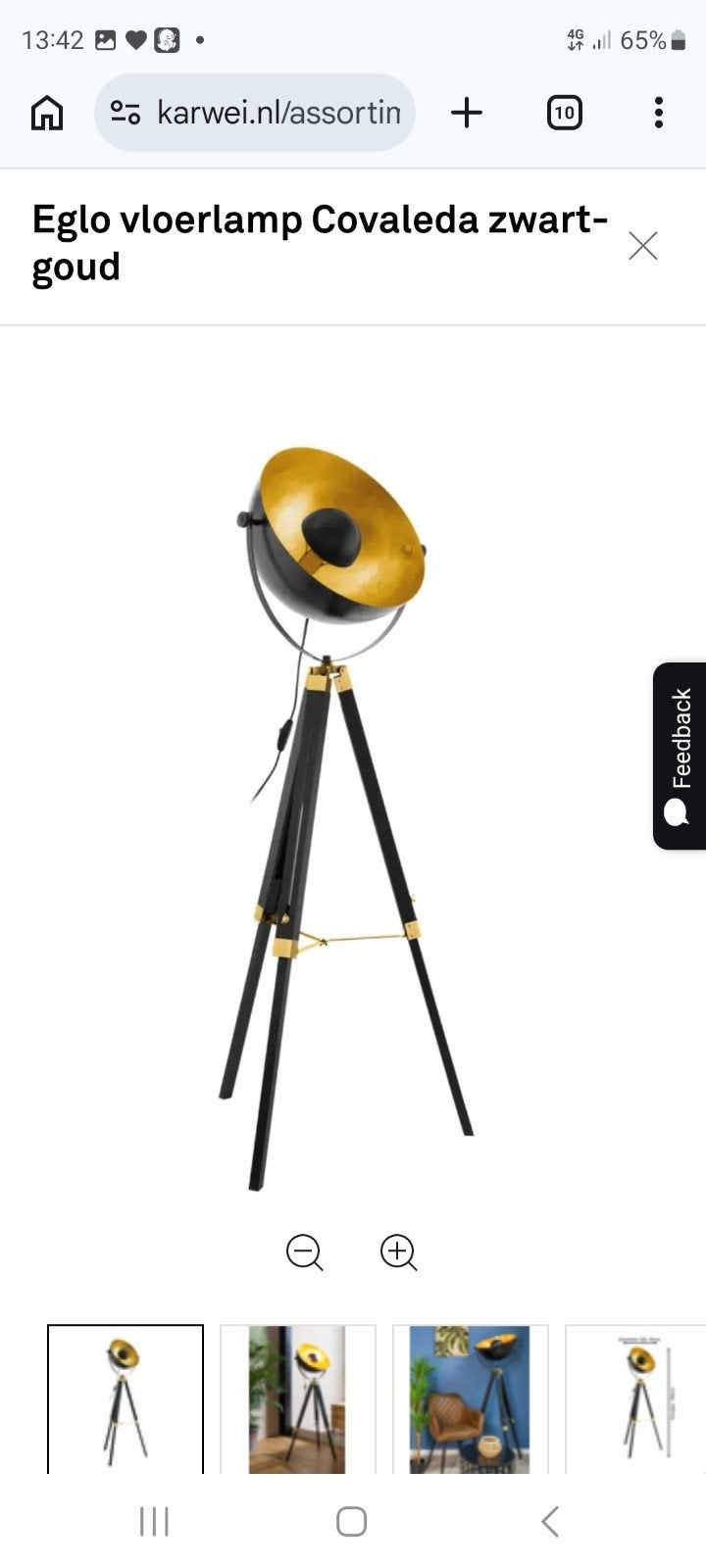 Eglo Covaleda vloerlamp en Gaetano hanglamp zwart/goud, Ophalen, Modern, Industrieel, 100 tot 150 cm, Zo goed als nieuw