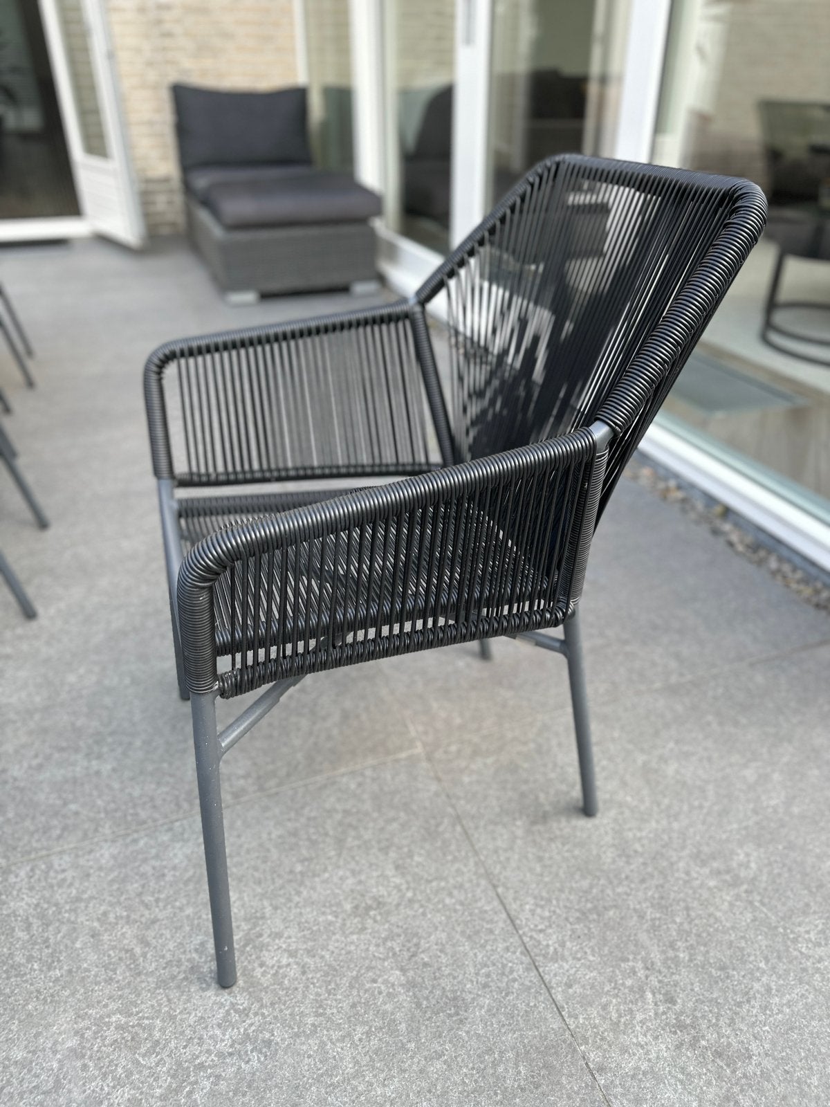 8x Houselabel rope/rotan zwarte terras stoelen 2jaar oud, Tuin en Terras, Tuinsets en Loungesets, Ophalen, Rotan, Stoel, 8 zitplaatsen
