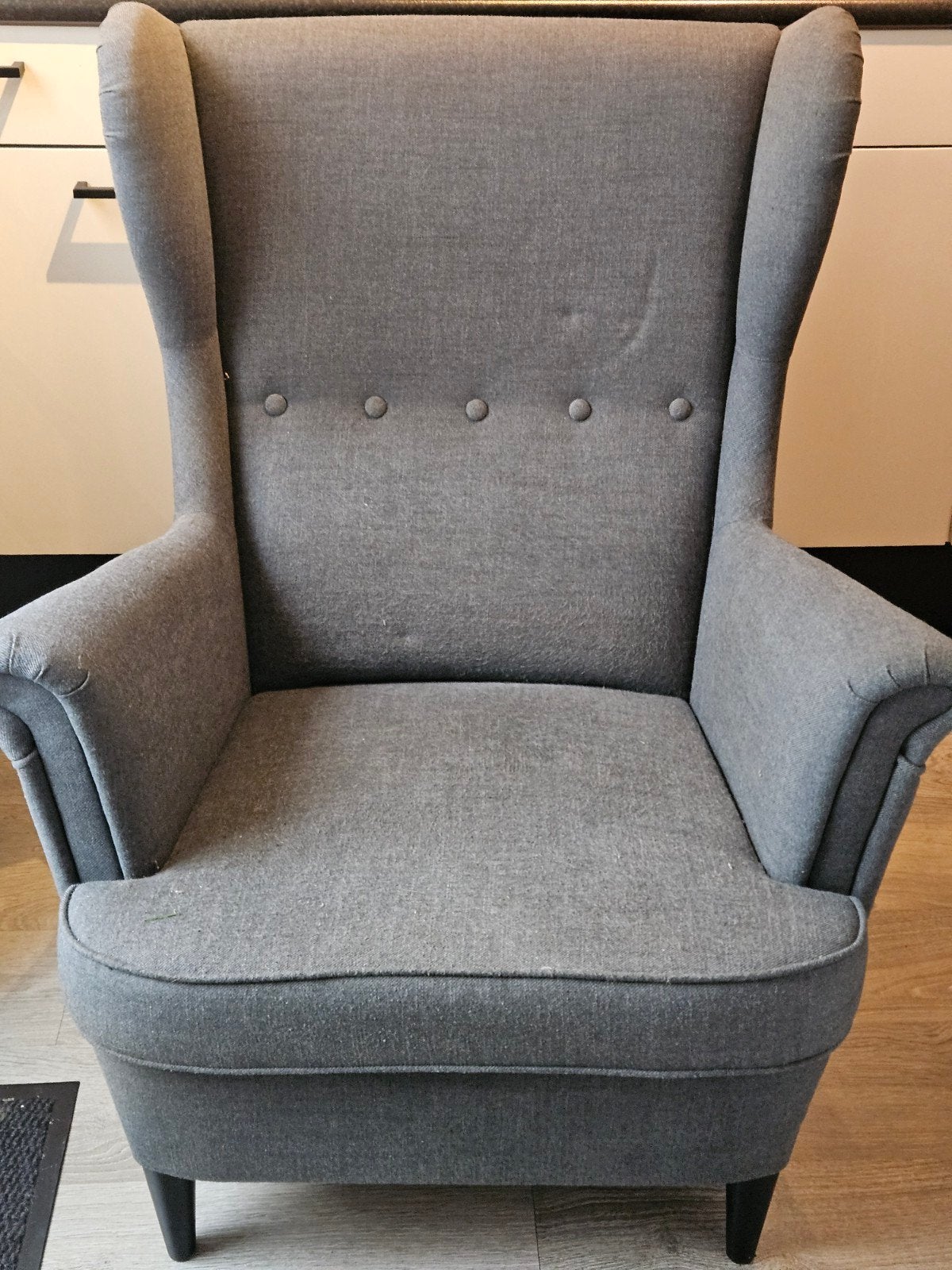 IKEA STRANDMON oorfauteuil - Grijs, Modern, Scandinavisch, 75 tot 100 cm, Ophalen of Verzenden, Zo goed als nieuw