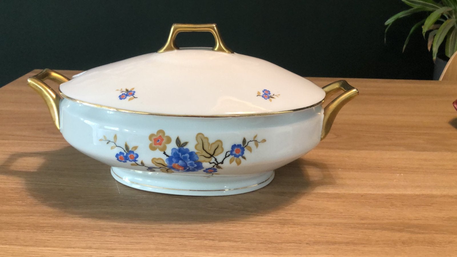 Vintage Jäger soepterrine met bloemmotief en gouden details, Ophalen of Verzenden