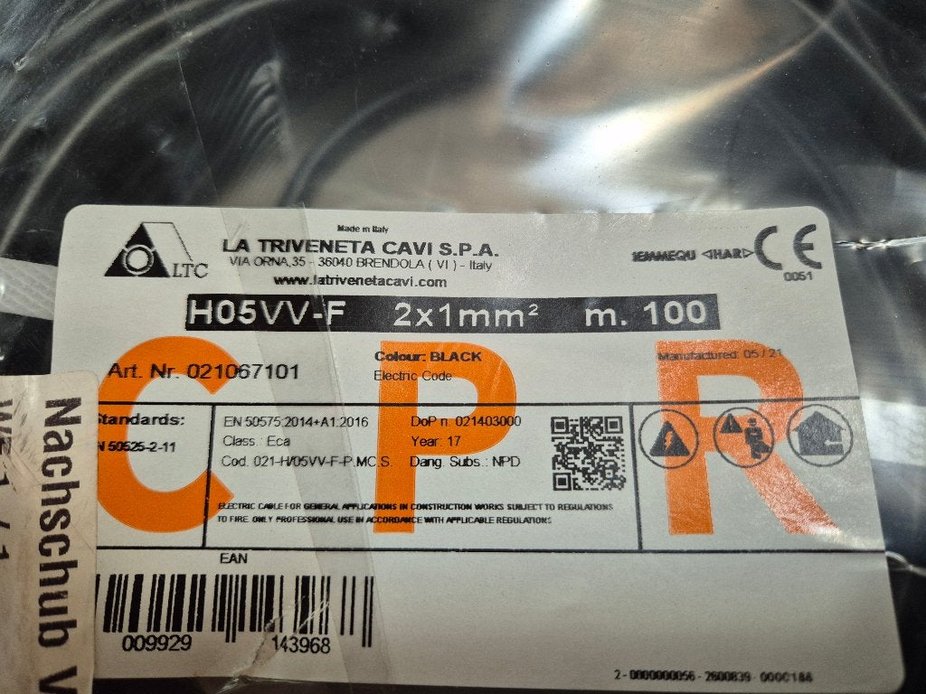 Kabel H05VV F02x1 100m, Ophalen, Nieuw, Kabel of Snoer