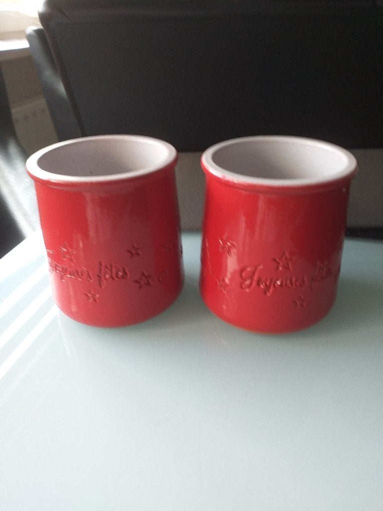 2 rode  aardewerk Soufflé bekers, Gebruikt, Overige typen, Ophalen of Verzenden, Overige stijlen