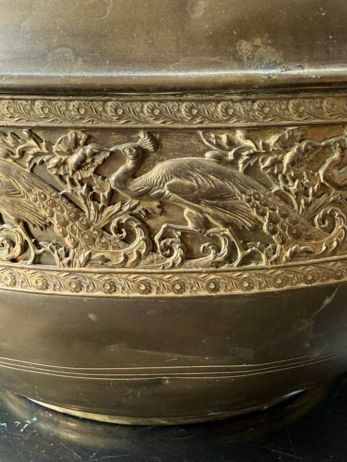 Grote pot koper met Pauwen rand, Ophalen of Verzenden, Koper