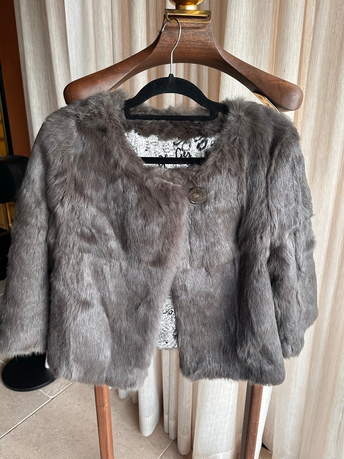 Prachtige Ginger konijnenbont jas, maat L, Kleding | Dames, Verzenden, Zo goed als nieuw, Maat 42/44 (L), Grijs