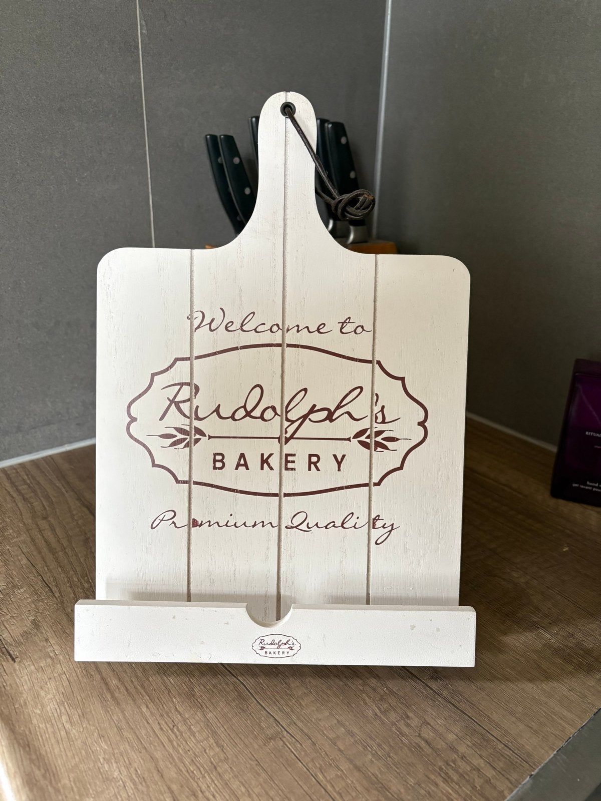 Houten kookboekstandaard 'Rudolph's Bakery', Ophalen, Overige typen, Hout, Zo goed als nieuw