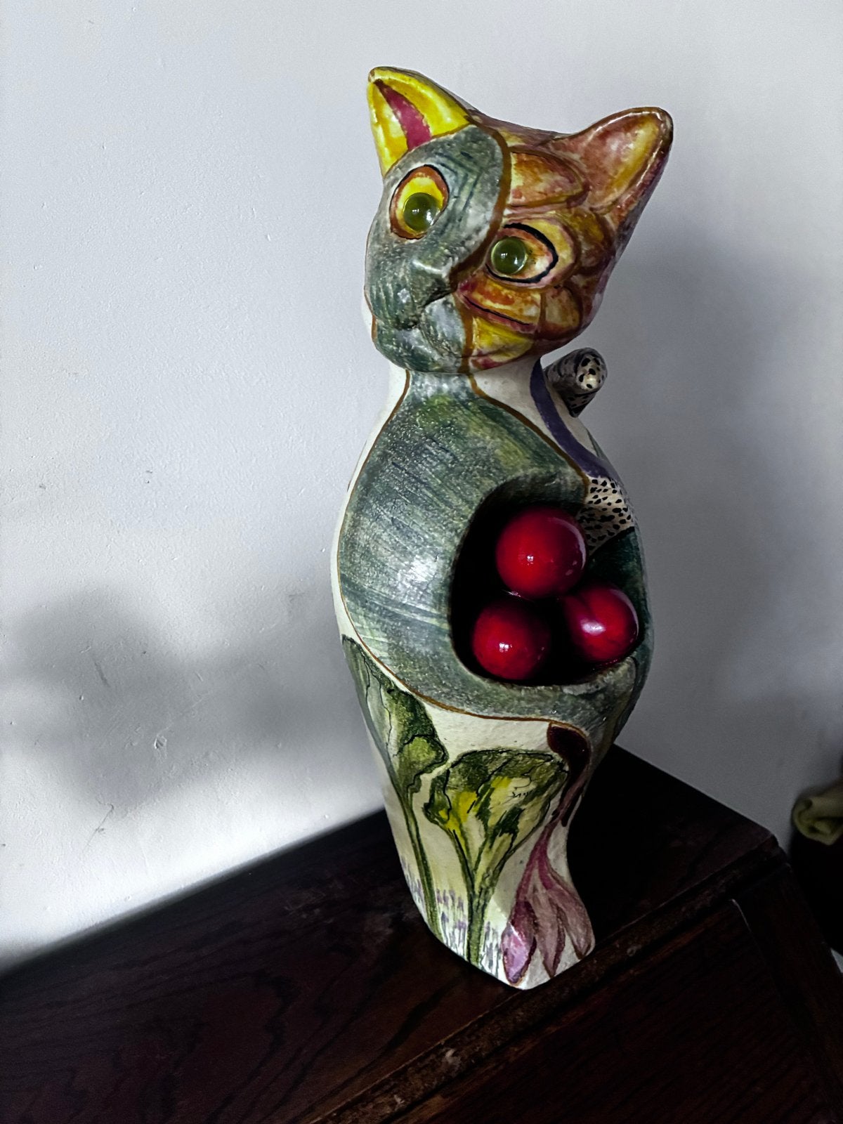 Unieke handgemaakte kat sculptuur, keramiek, kleurrijk, Ophalen, Zoogdier, 20 - 50 cm, Steen of Keramiek