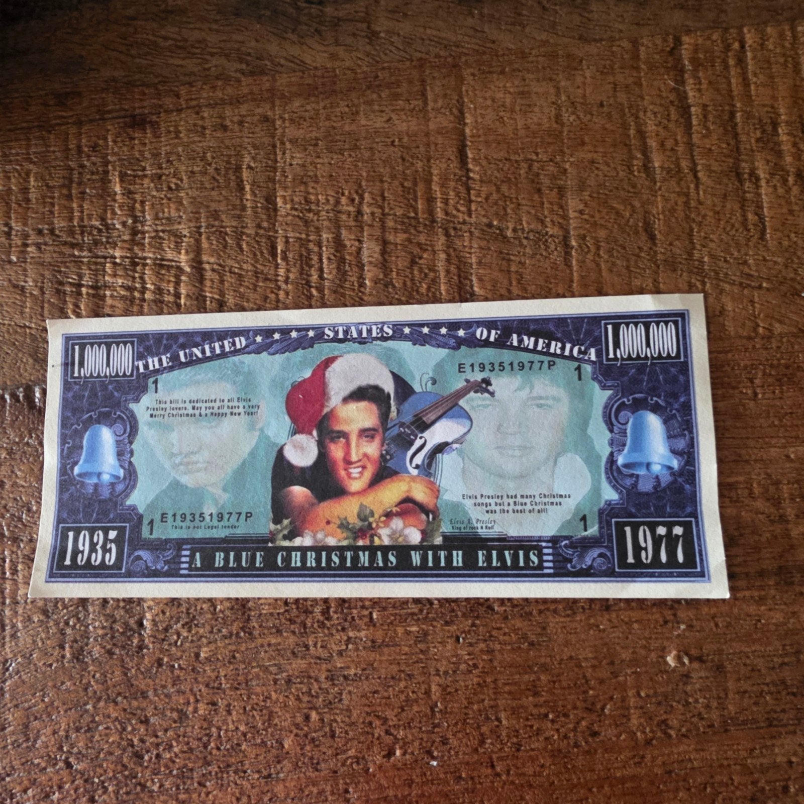 Elvis Presley 1.000.000 dollar biljet - A Blue Christmas, Verzenden, Foto of Kaart
