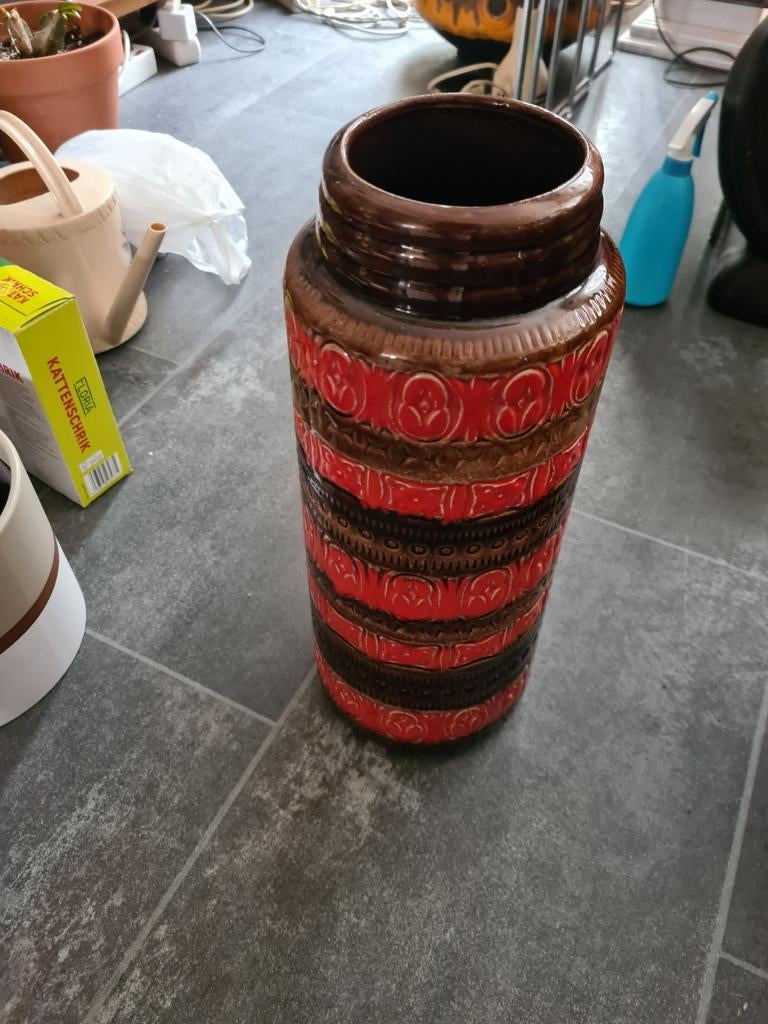 Vintage fatlava vaas rood en bruin, Antiek en Kunst, Antiek | Vazen, Ophalen of Verzenden