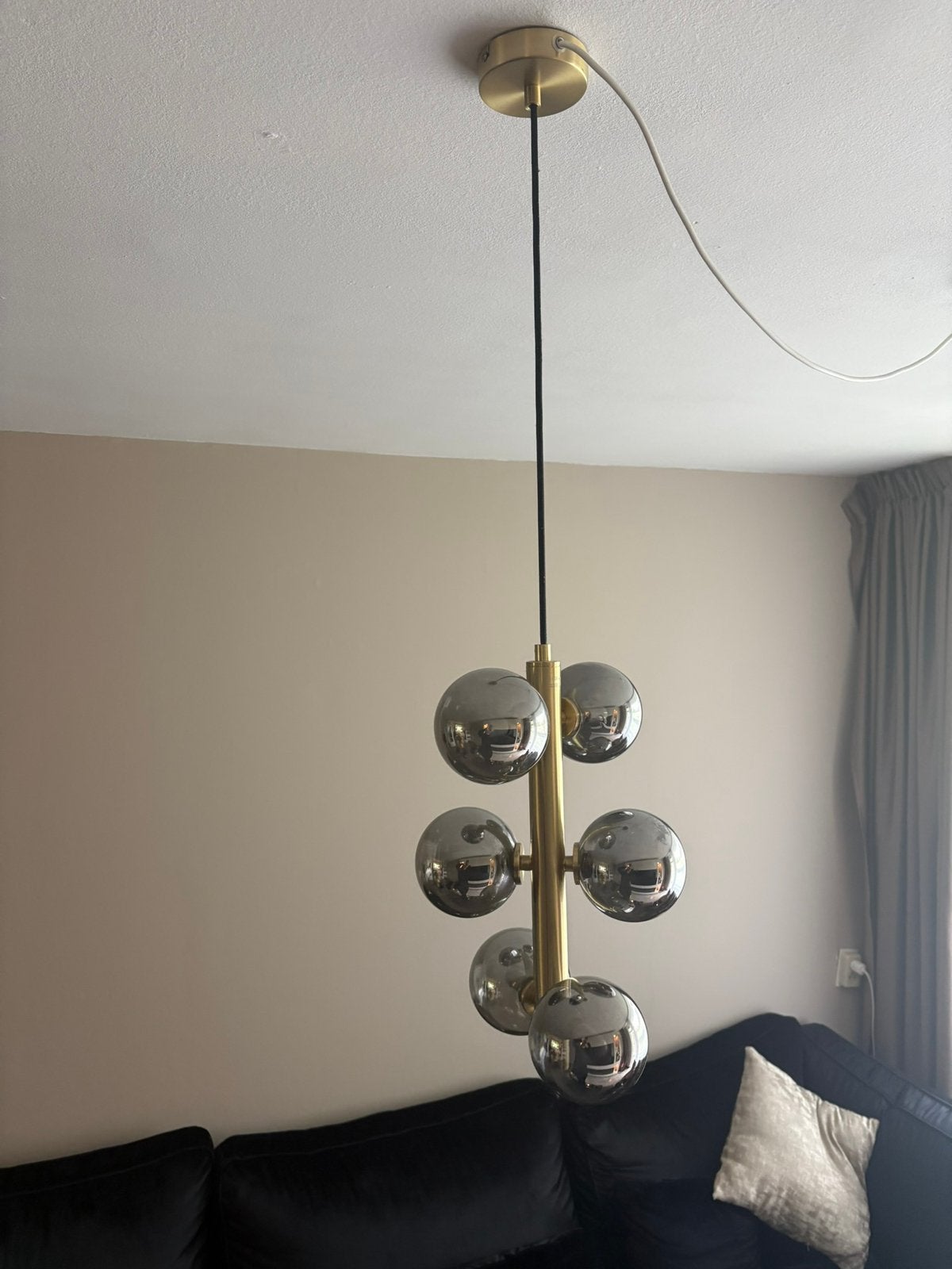 Glazen hanglamp met goud, 92 cm, Huis en Inrichting, Lampen | Hanglampen, Ophalen of Verzenden, Gebruikt, Glas, 75 cm of meer