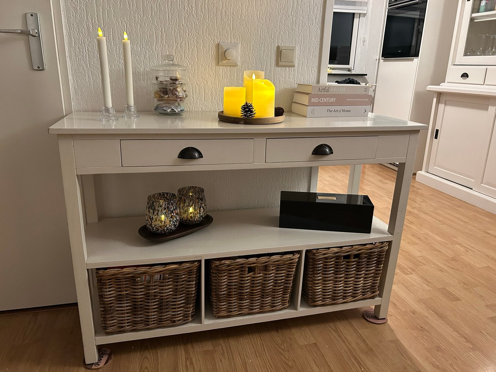 Landelijke sidetable - wit met twee lades, Huis en Inrichting, Ophalen, Gebruikt, 100 tot 150 cm, Landelijk