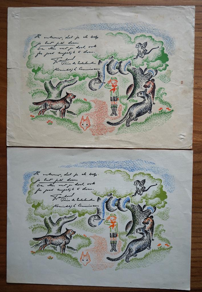 scouting 2 installatie diploma's let op kleur 1945 + 1952, Verzamelen, Ophalen of Verzenden, Gebruikt, Embleem, Speld of Insigne