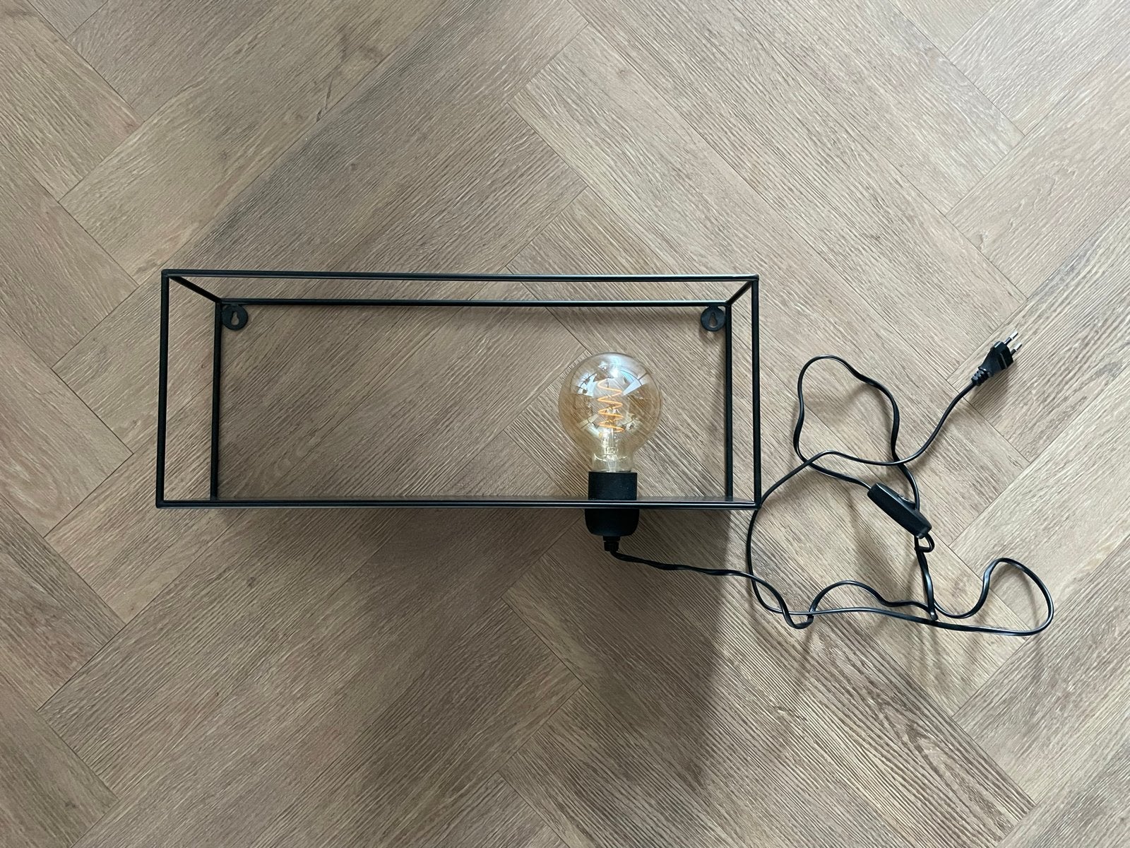 Zwart metalen wandlamp/wandplank met gloeilamp - Industrieel, Overige merken, Zwart, Industrieel, E27 (groot)