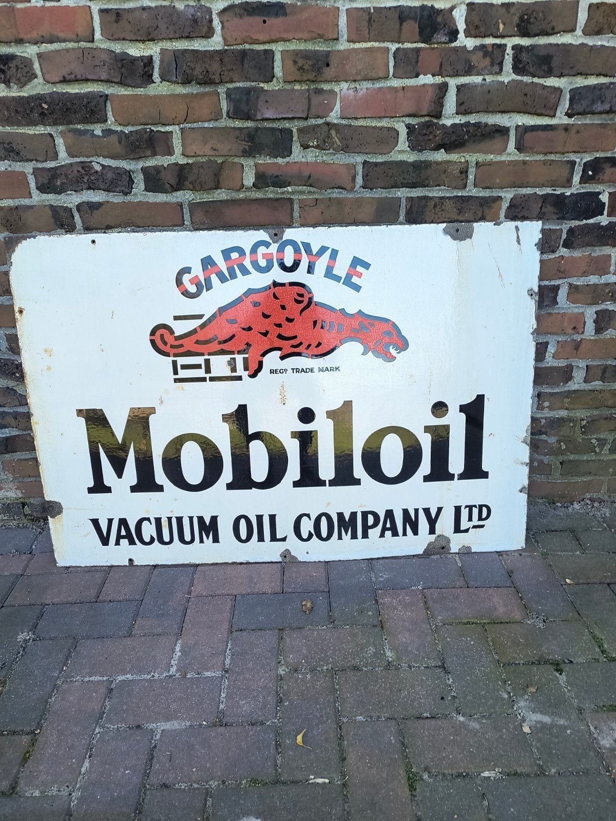 Mobiloil emaille reclamebord, Ophalen, Reclamebord