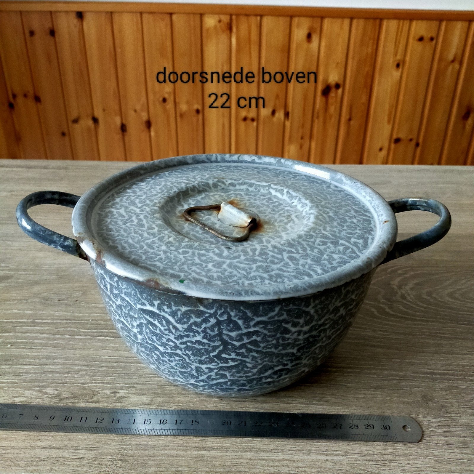 EMAILLE GRIJSGEWOLKT PANNETJIE., Ophalen of Verzenden