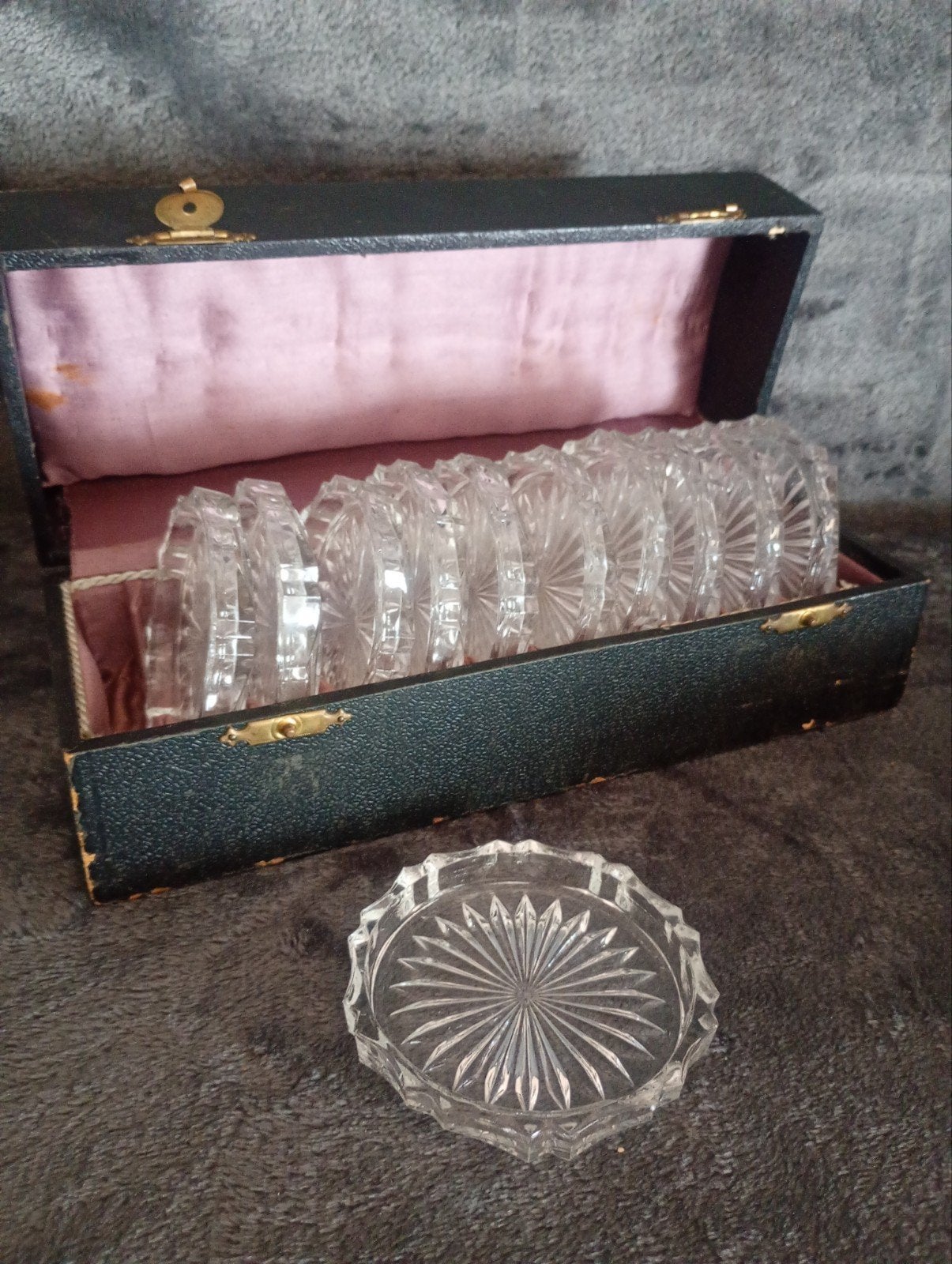 Vintage Glazen Onderzetters in Doos - Set van 12, Antiek en Kunst, Ophalen of Verzenden