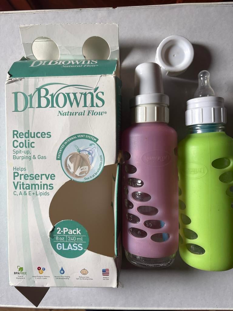 Dr. Brown's glazen babyflessen (2-pack) - 240 ml, Ophalen of Verzenden, Zo goed als nieuw