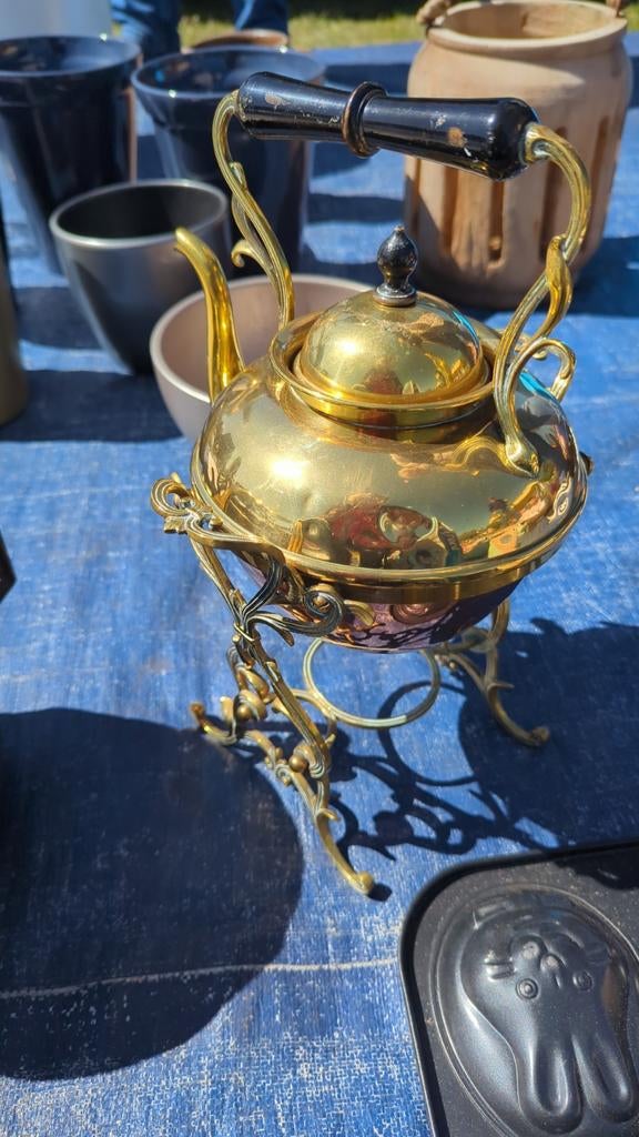 Antieke koperen theepot met onderstel, Antiek en Kunst, Antiek | Koper en Brons, Ophalen of Verzenden, Koper