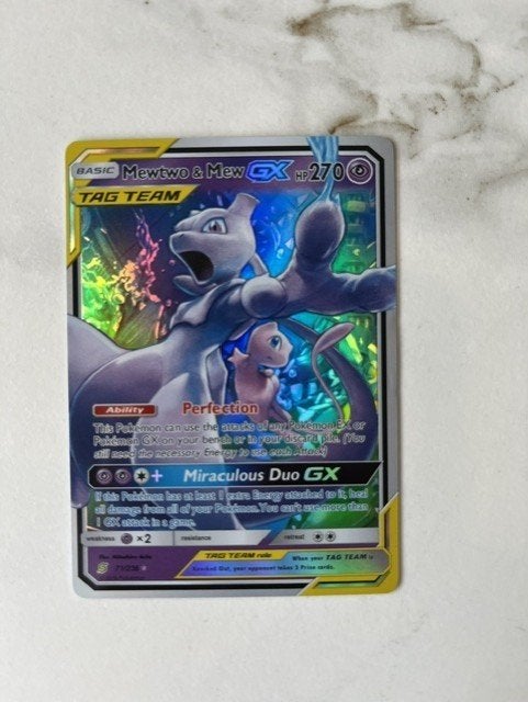 pokemon Mewtwo & Mew GX, Verzenden, Zo goed als nieuw, Losse kaart, Foil