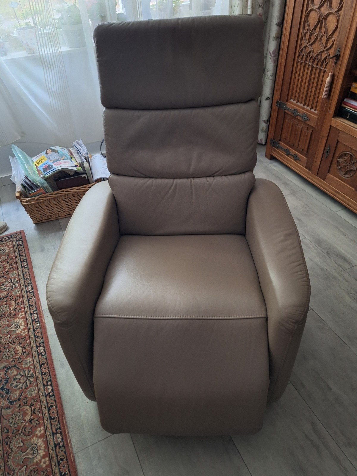 Hukla Relaxfauteuil - Beige Leer, Elektrisch Verstelbaar