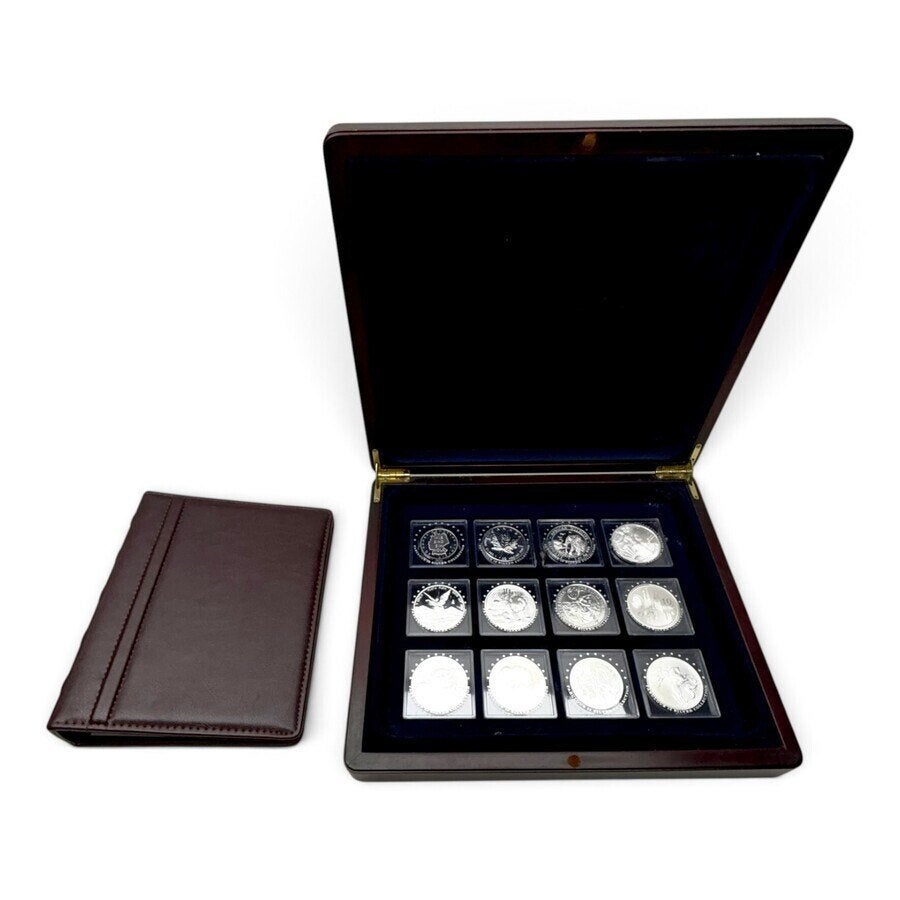 Een set van 12 zilveren gedenkpenningen in cassette, Ophalen of Verzenden, Zilver