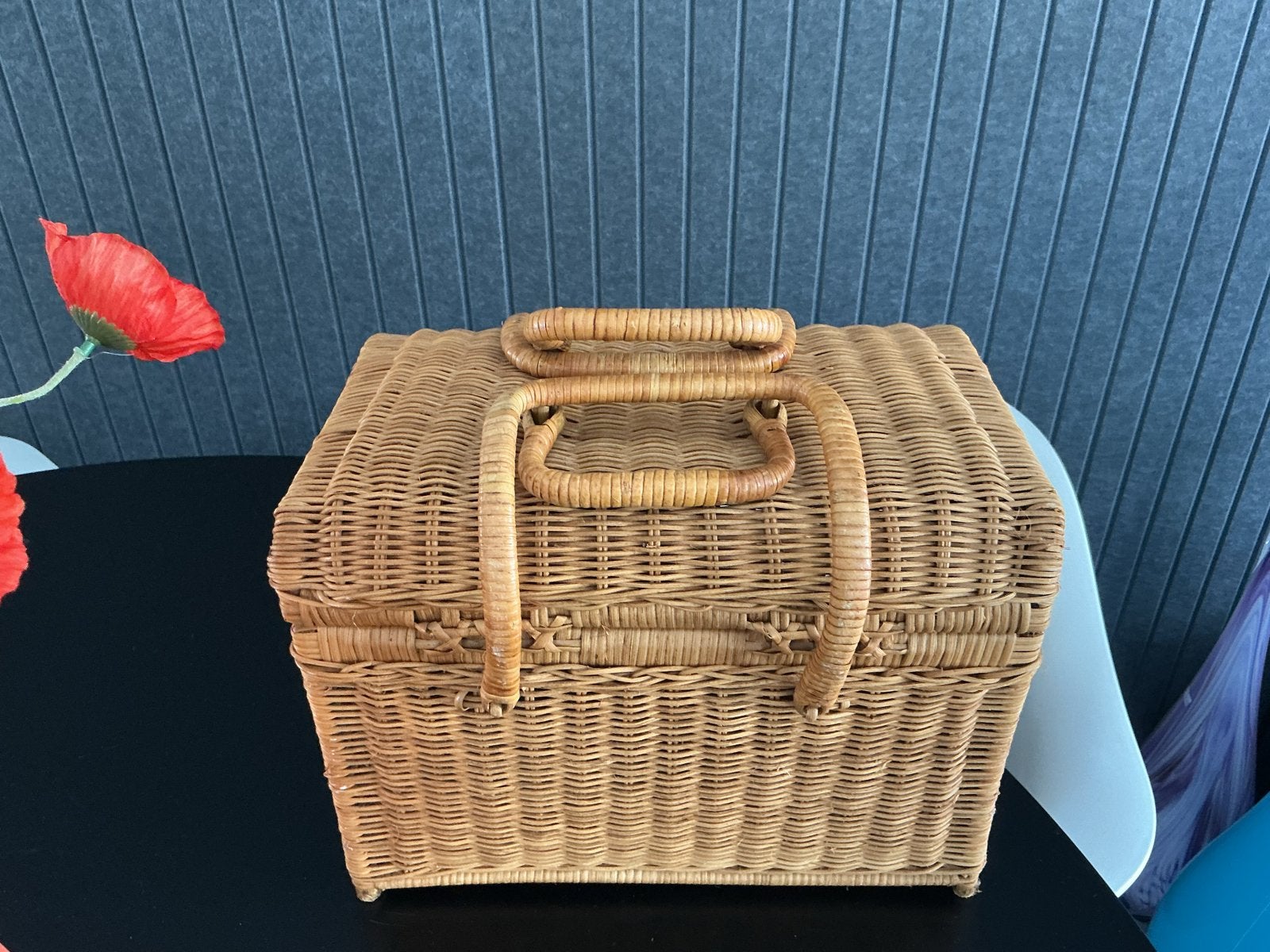 Vintage rieten picknickmand met handvatten, Ophalen of Verzenden, Gebruikt, Zonder inhoud