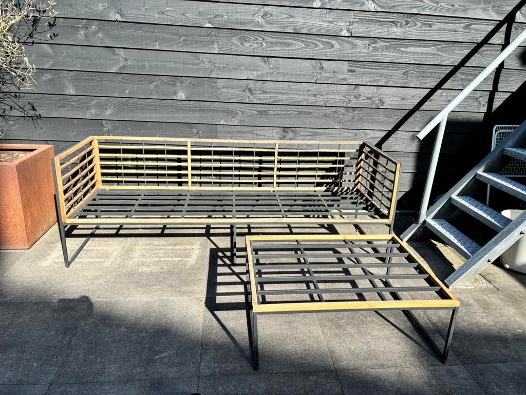 Loungebank, tuinbank met hocker Jysk Ugilt(zonder kussens), Tuin en Terras, Ophalen, Zo goed als nieuw, Hout, Hocker