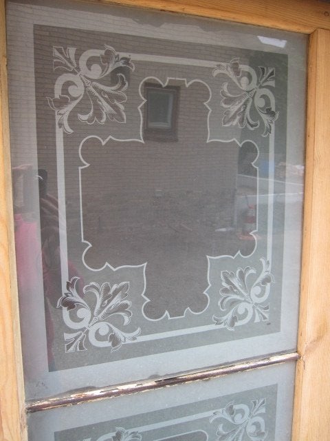 205-199x61-56,5 Stoer (voorzet)raam met prachtig geetst glas, Ophalen, Zo goed als nieuw