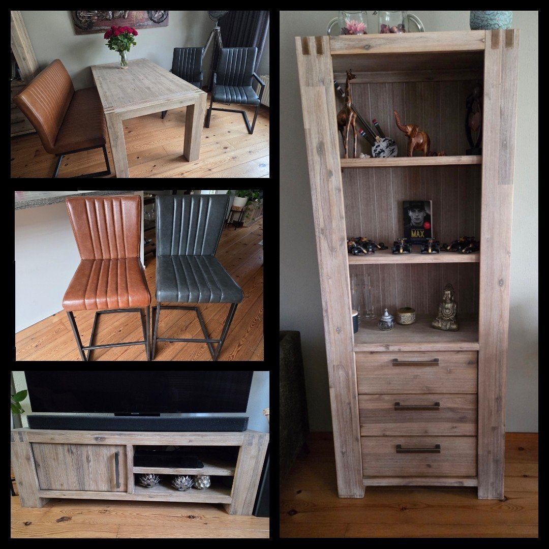 Eetkamertafel met bank en 2 stoelen, boekenkast, tv-meubel, Ophalen