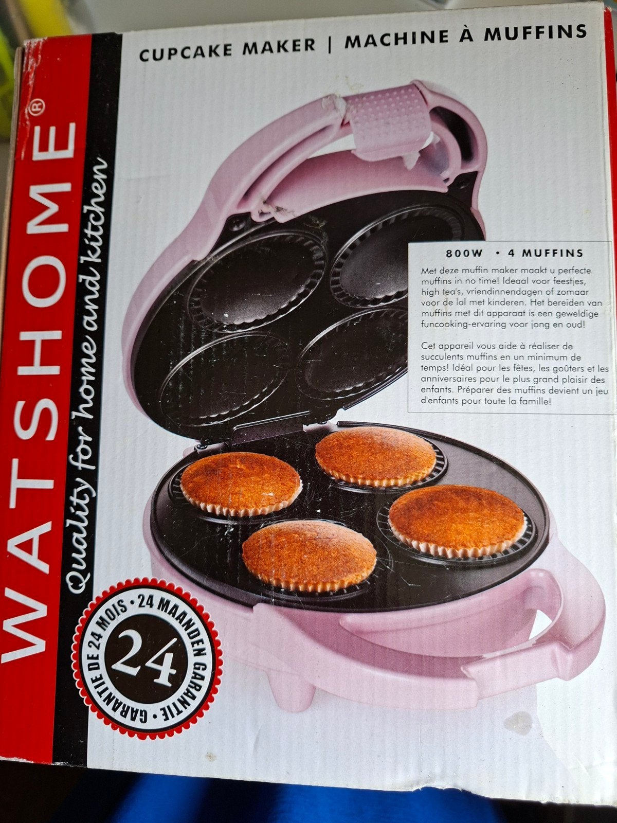 WATSHOME Cupcake Maker - 800W, 4 Muffins, Roze, Ophalen of Verzenden