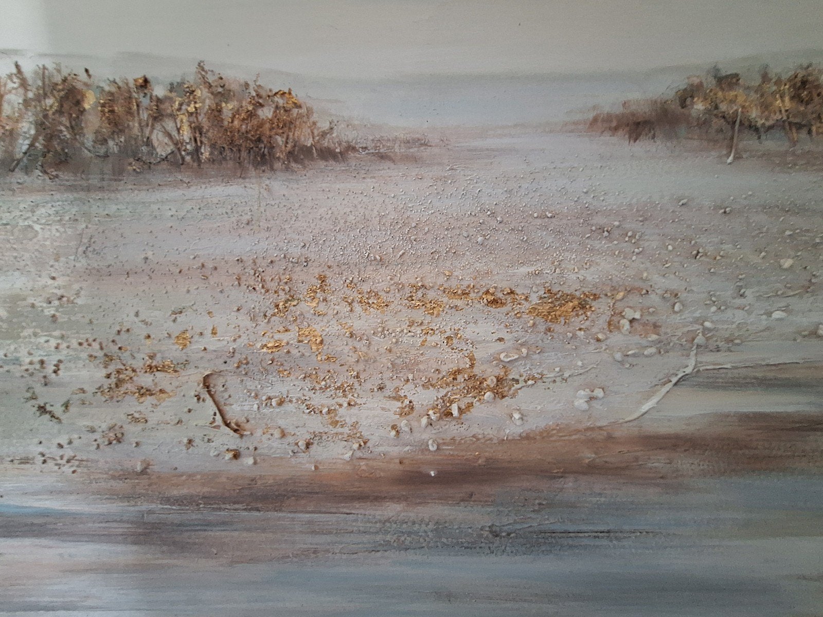 Twee Schilderijen: Landschap met Riet en Zwaan op Water, Antiek en Kunst, Gemengde techniek, Op houten frame, Textiel, Landschap