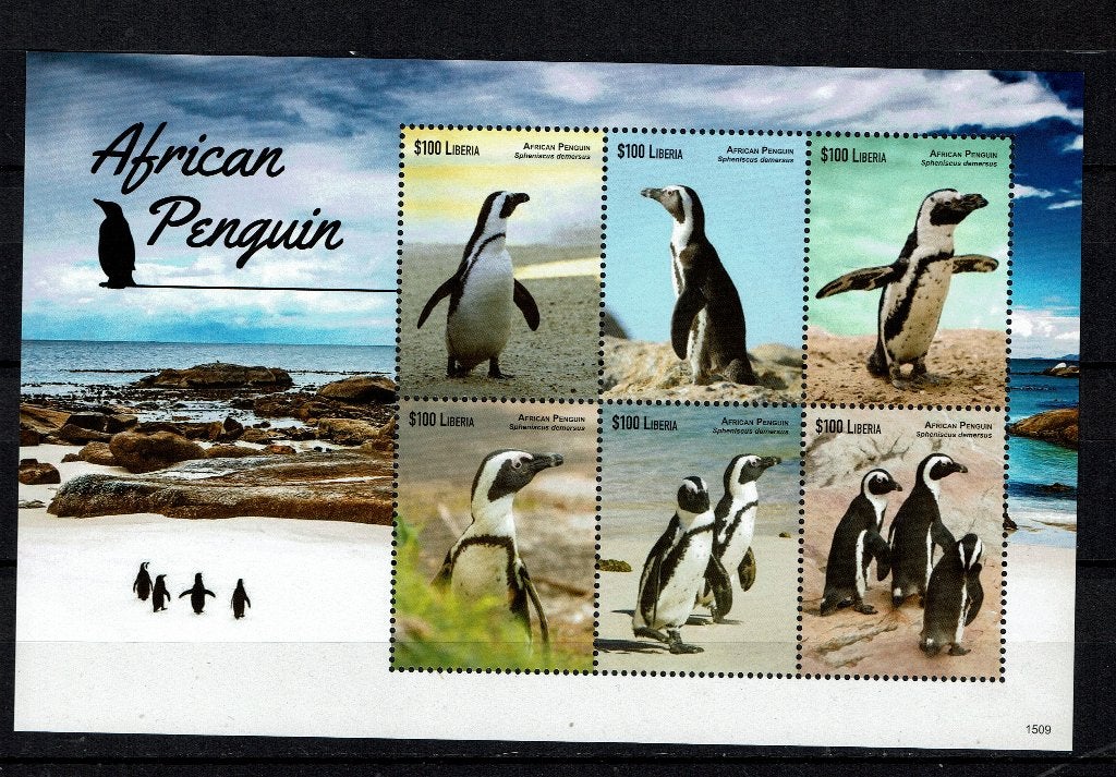 liberia 2015 pf blok pinguins vogels birds penguis 3, Ophalen of Verzenden, Postfris, Dier of Natuur