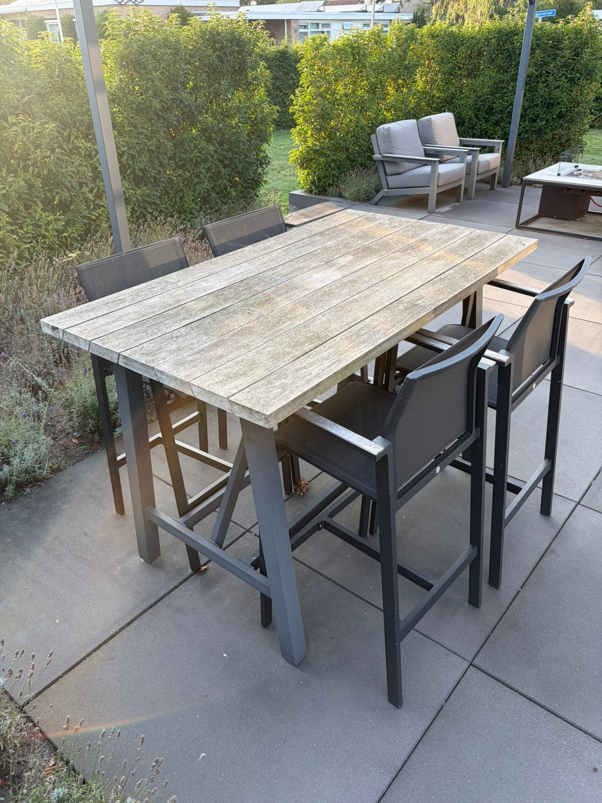 Leuke hoge tuinset - Douglas barset, Tuin en Terras, Tuinsets en Loungesets, Ophalen, 4 zitplaatsen, Aluminium, Zo goed als nieuw