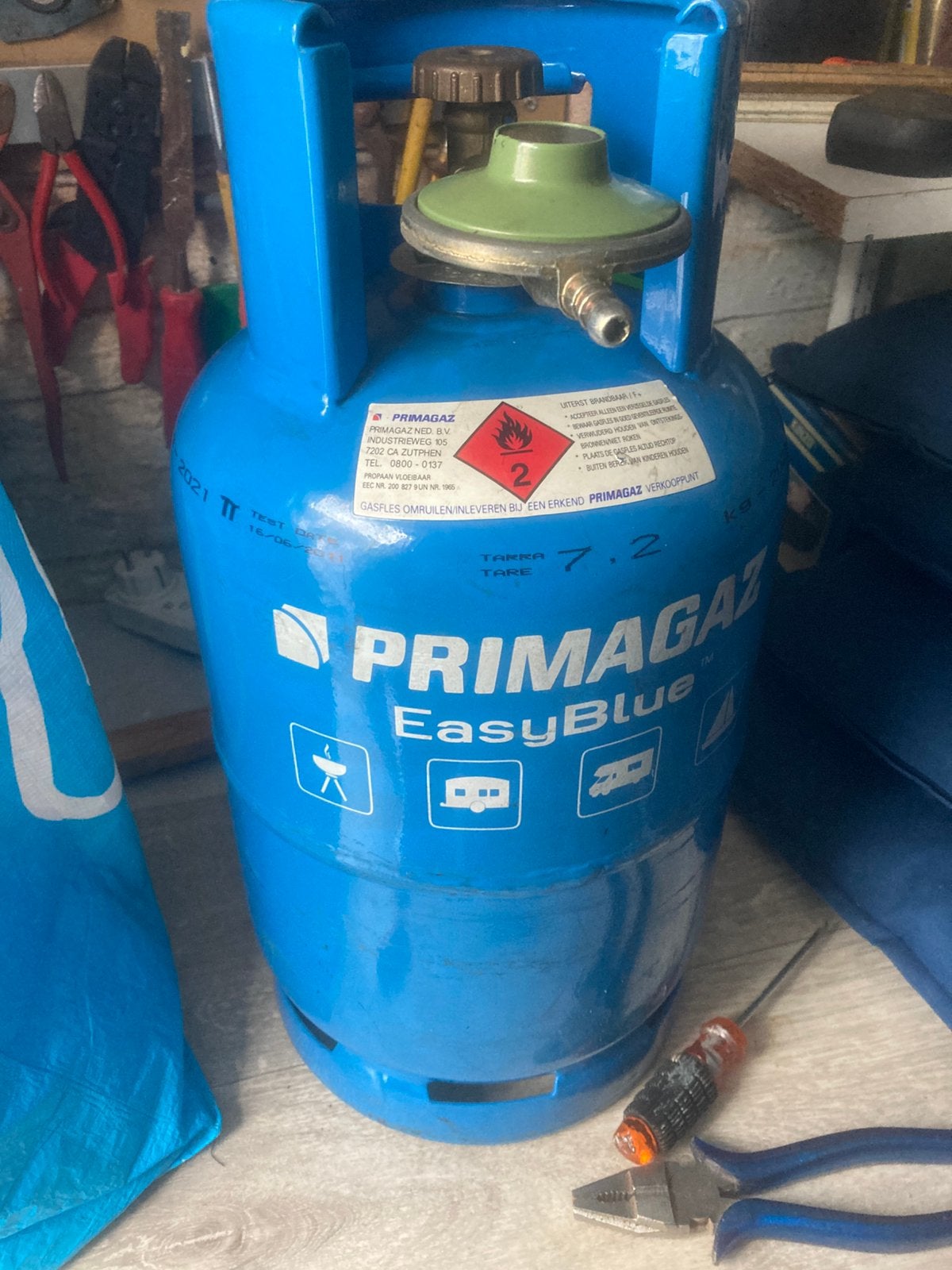 Gasfles  Primagas, 5 kg. Met gasdrukregelaar, Ophalen, Zo goed als nieuw