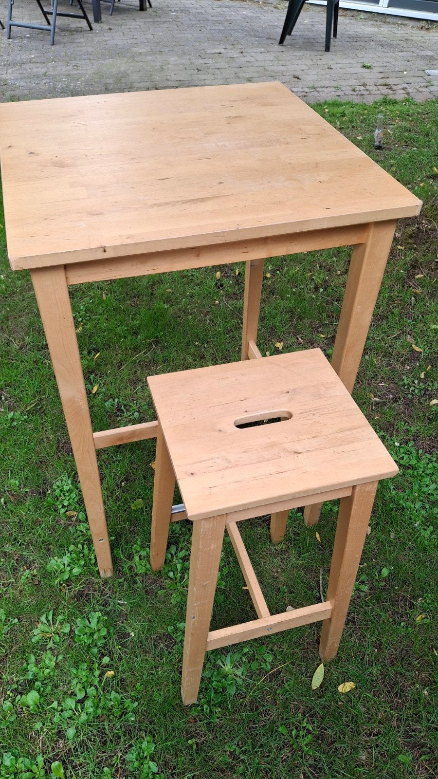 Houten bartafel met barkruk (70x70x103 cm), Ophalen, Gebruikt