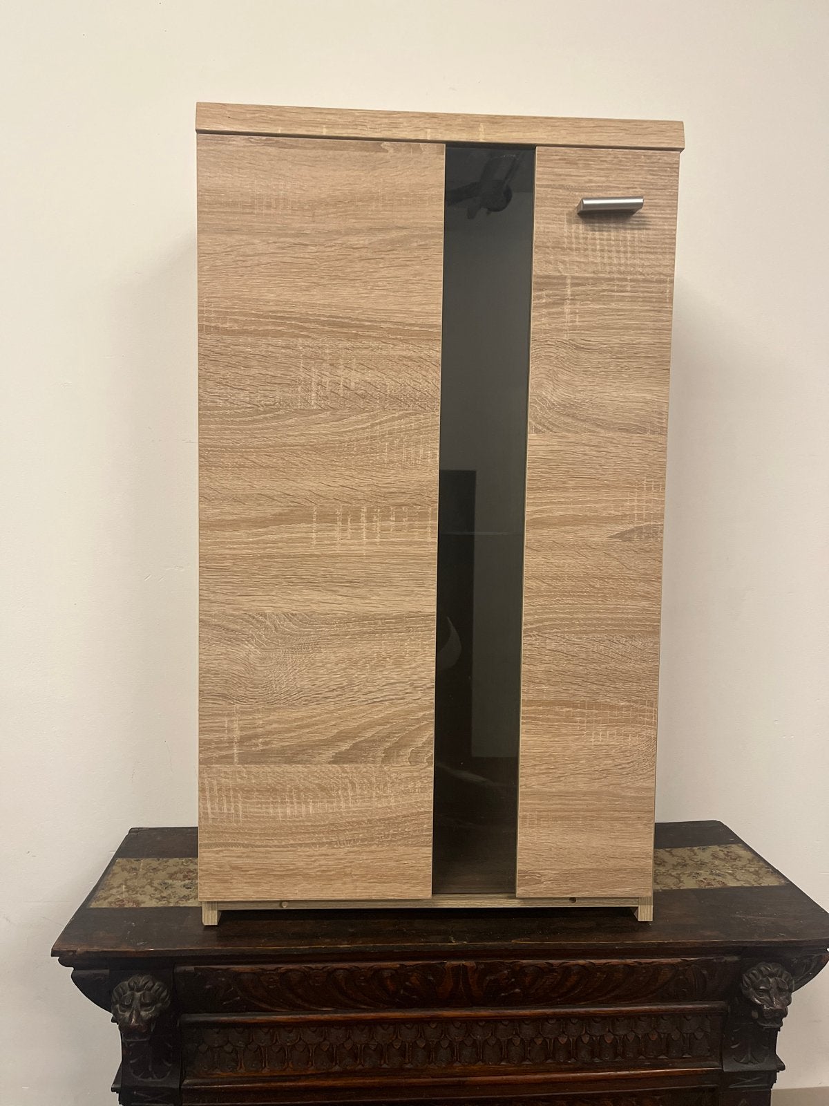Houten kastje met glazen deur en plank, Ophalen, Zo goed als nieuw