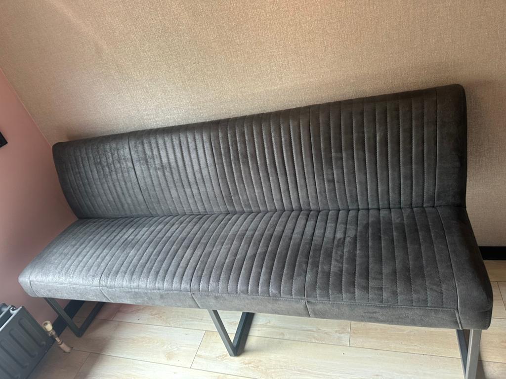 Eetbank - Sinatra - Antraciet - Met rug - 190cm, Huis en Inrichting, Ophalen, 150 tot 200 cm, Driepersoons, Zo goed als nieuw