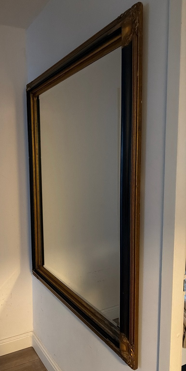 Grote antieke spiegel met gouden lijst, Antiek en Kunst, Ophalen, Rechthoekig, 100 tot 150 cm
